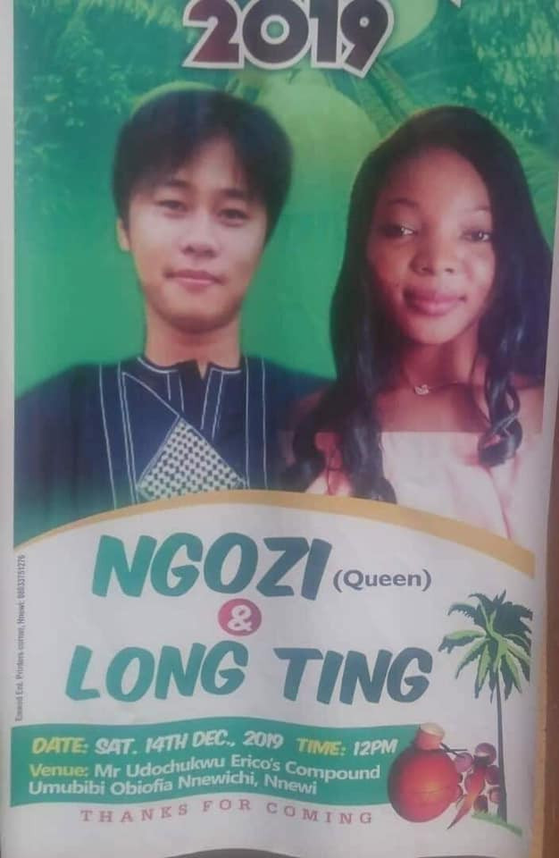 Ngozi got married to her heartrob, Mr. Long Ting