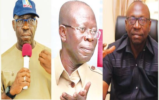 Gov. Godwin Obaseki, Adams Oshiomhole, Osagie Iyze Iyamu