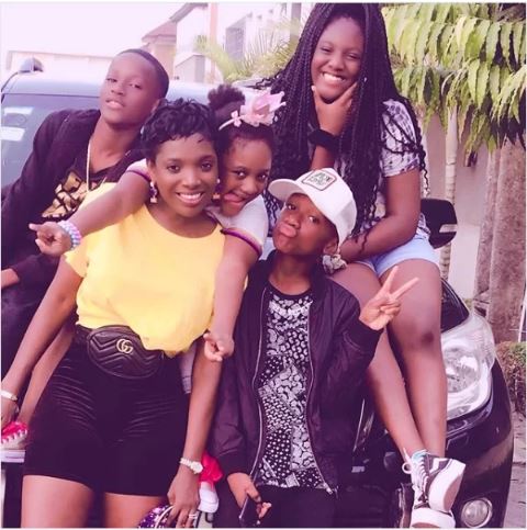 Annie Idibia poses with her kids