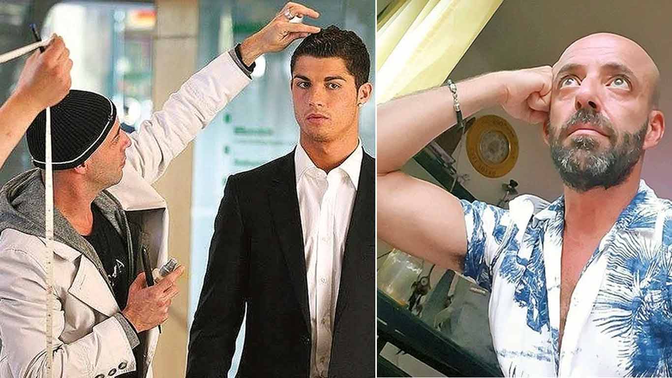 Hairstylist, Ricardo Marques Ferreira attending to Ctristiano Ronaldo