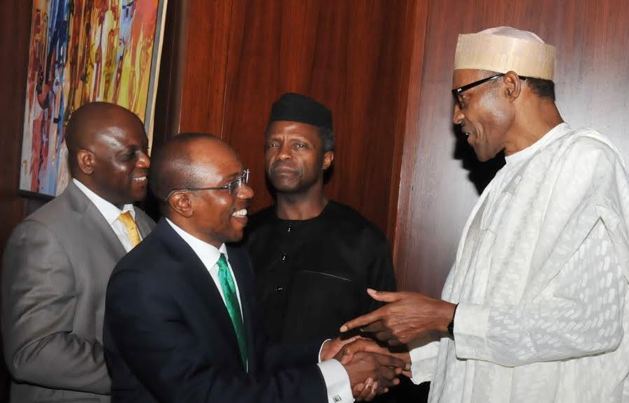 File photo: President Buhari meets with CBN governor, Godwin Emefiele