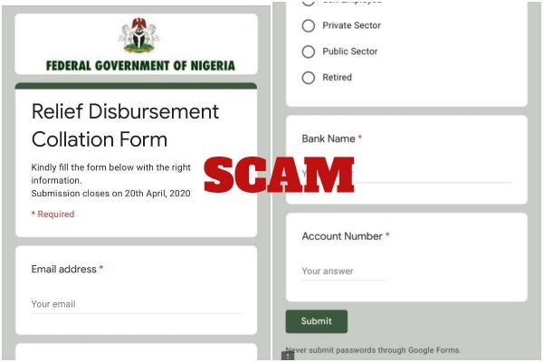 Purported FG form alert that is fake