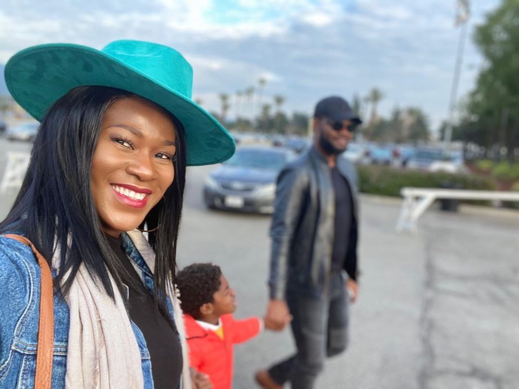 Stephanie Okereke and husband with their child