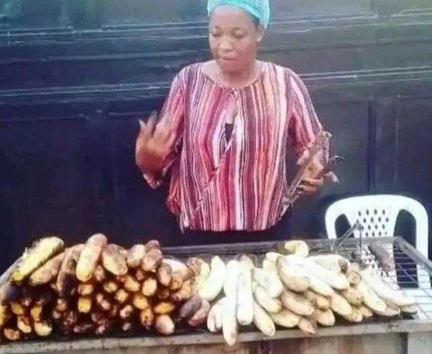 Lucy selling plantain and fish