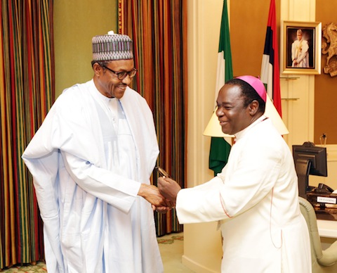 President Muhammadu Buhari and Bishop Mathew Kukah