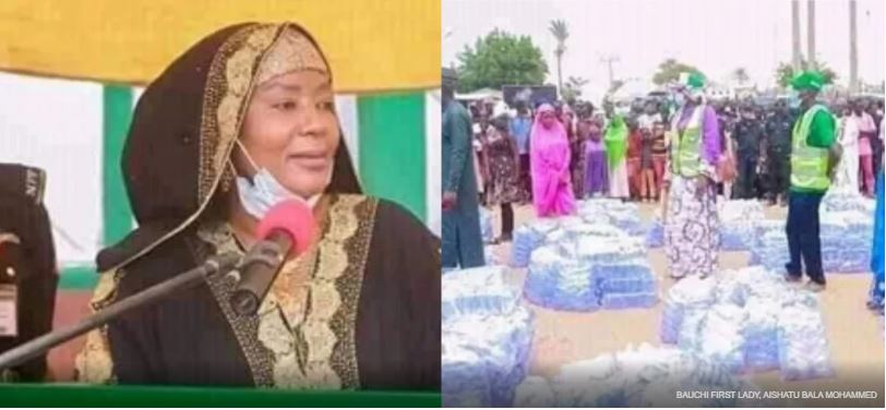 Bauchi First Lady encourages women to take up a business by distributing packs of sachet water