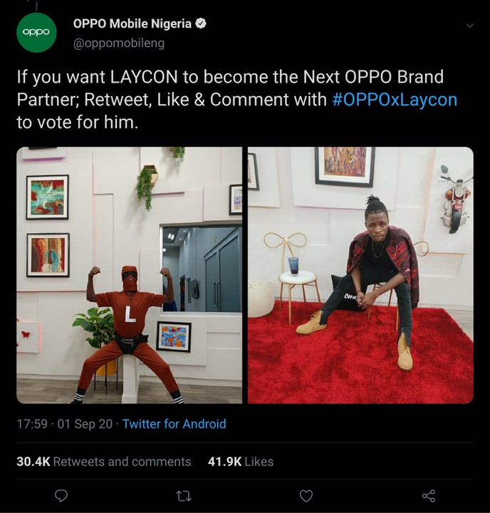 Laycon leading in OPPO challenge