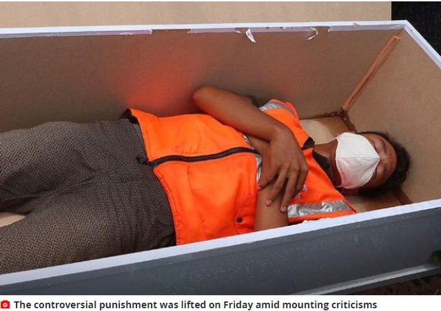 People forced to lie in a coffin for disobeying facemask rule