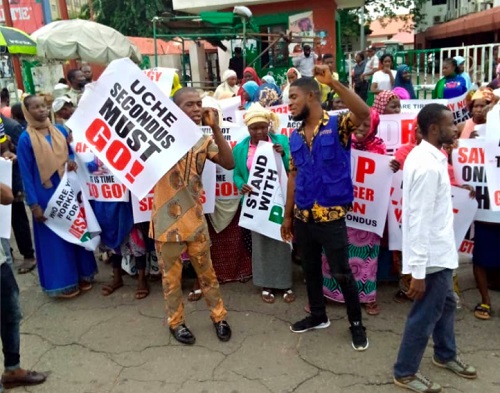 PDP members protest in Abuja against Uche Secondus