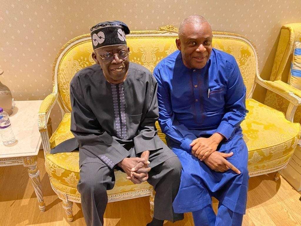 Tinubu posing with Falake in London