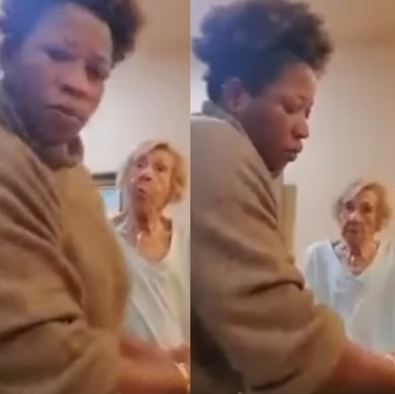 White woman spits are black caregiver