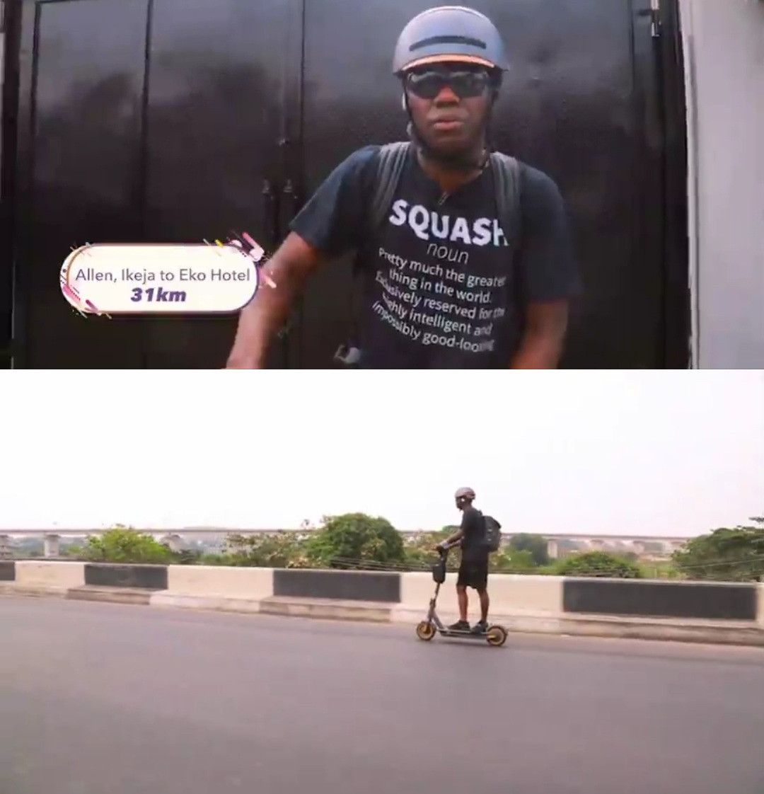 Ayo rides electric scooter from Ikeja to VI