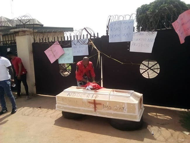 Coffin at NDDC office in Imo