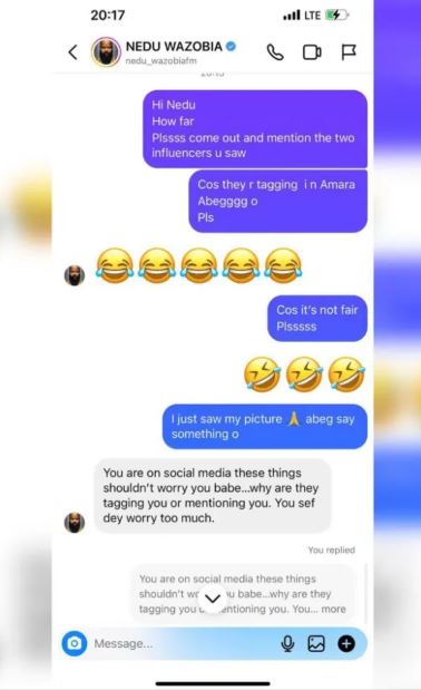 Chat Between Skit Maker, Nons Miraj and OAP, Nedu Surfaces Amid Accusations  Of Affair With Dino Melaye