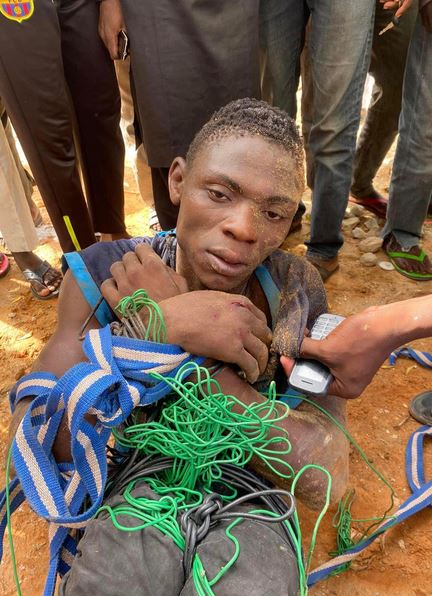 Suspected Thief Apprehended And Tied Up For Stealing Electrical Wire In