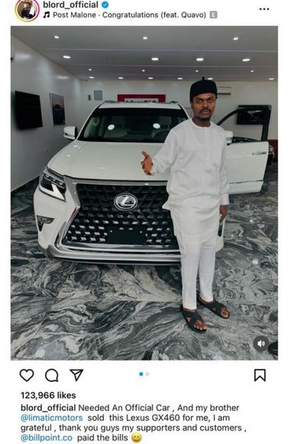 Linus William Ifejika, Alias BLord Acquires N100M Lexus GX 460 (Photos)