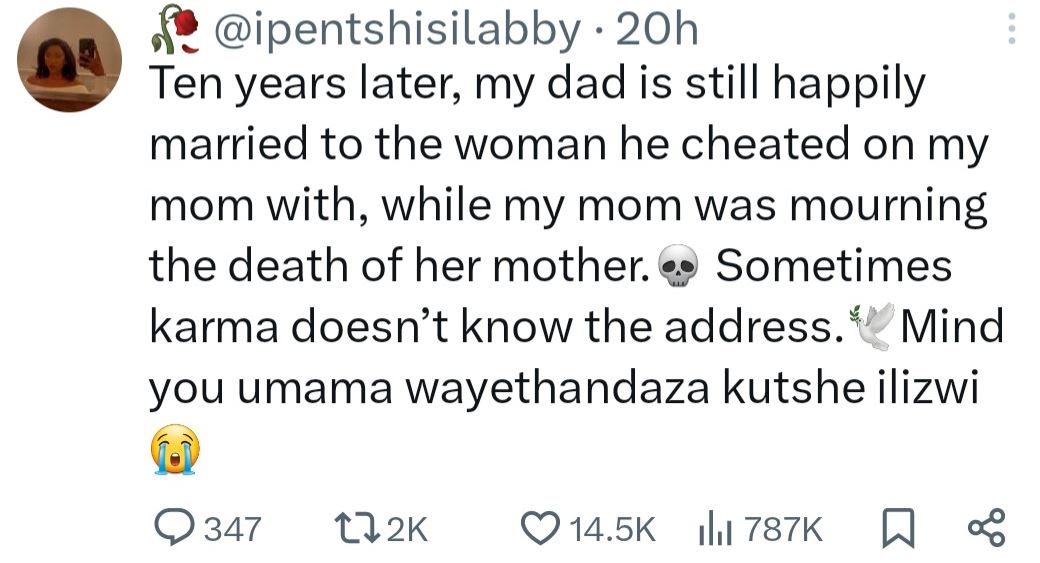 A veces Karma no sabe la dirección: la mujer dice que su padre y la mujer a la que engañó siguen felizmente casados ​​después de 10 años.