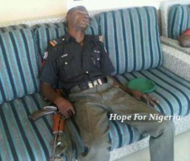 Funny Photos Of Nigerian Police Officers Sleeping On Duty